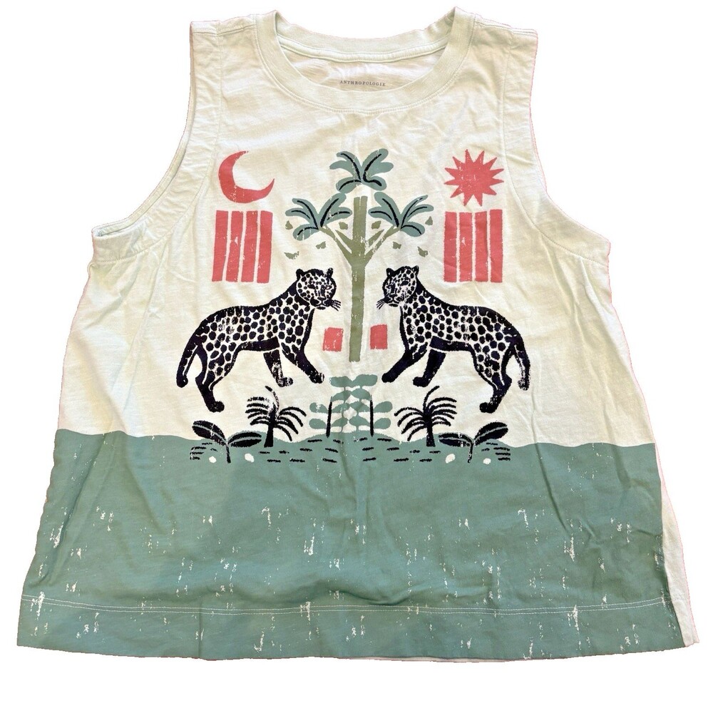 Anthropologie Tank Top Women's Small Jungle Print Graphic Sleeveless Tee Shirt